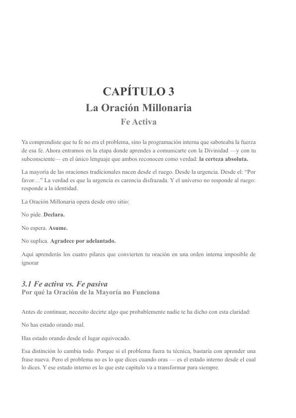 Página de apertura de La Oración Millonaria